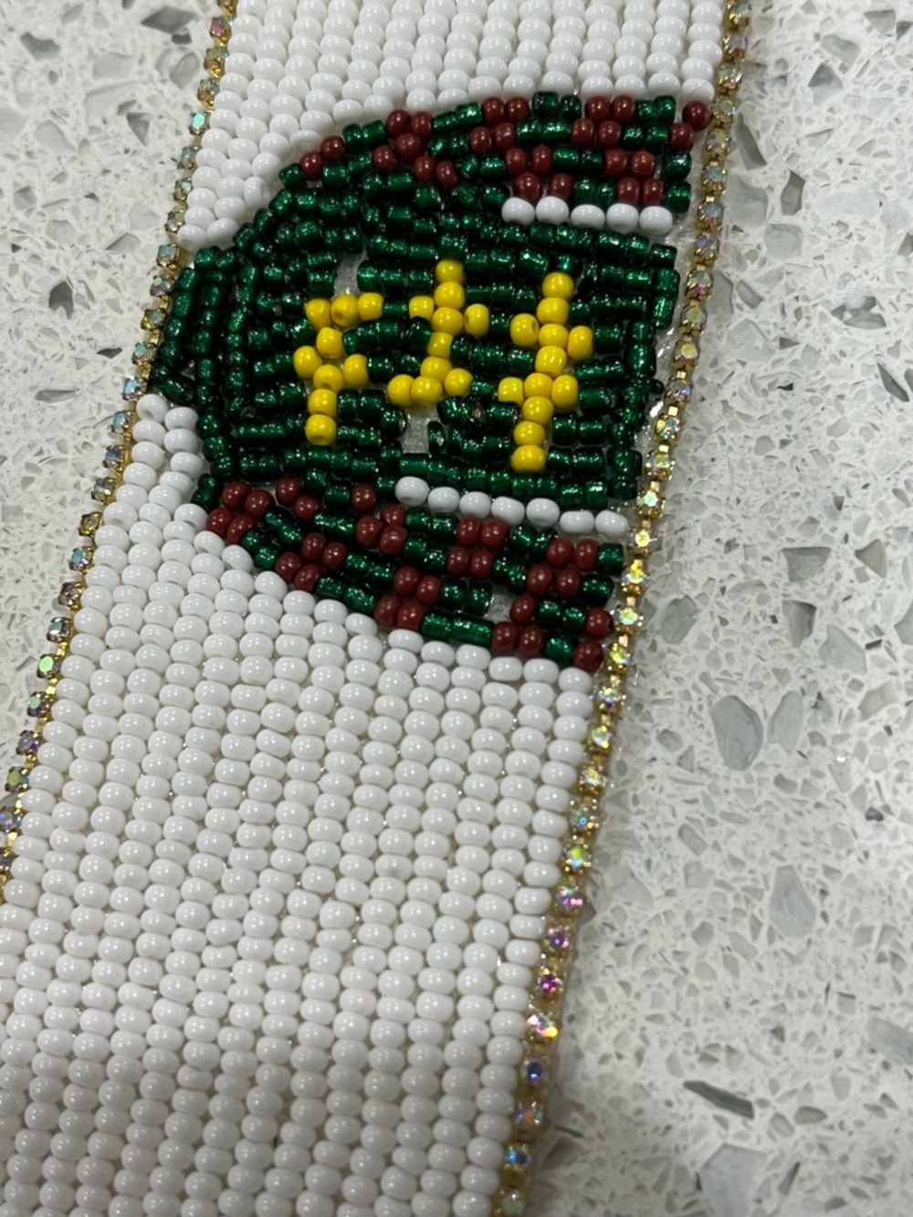 Beaded Purse Strap CrossbodyJockey Jersey Seed Bead/Rhinestone Gold Hardware 49" - Picture 6 of 6